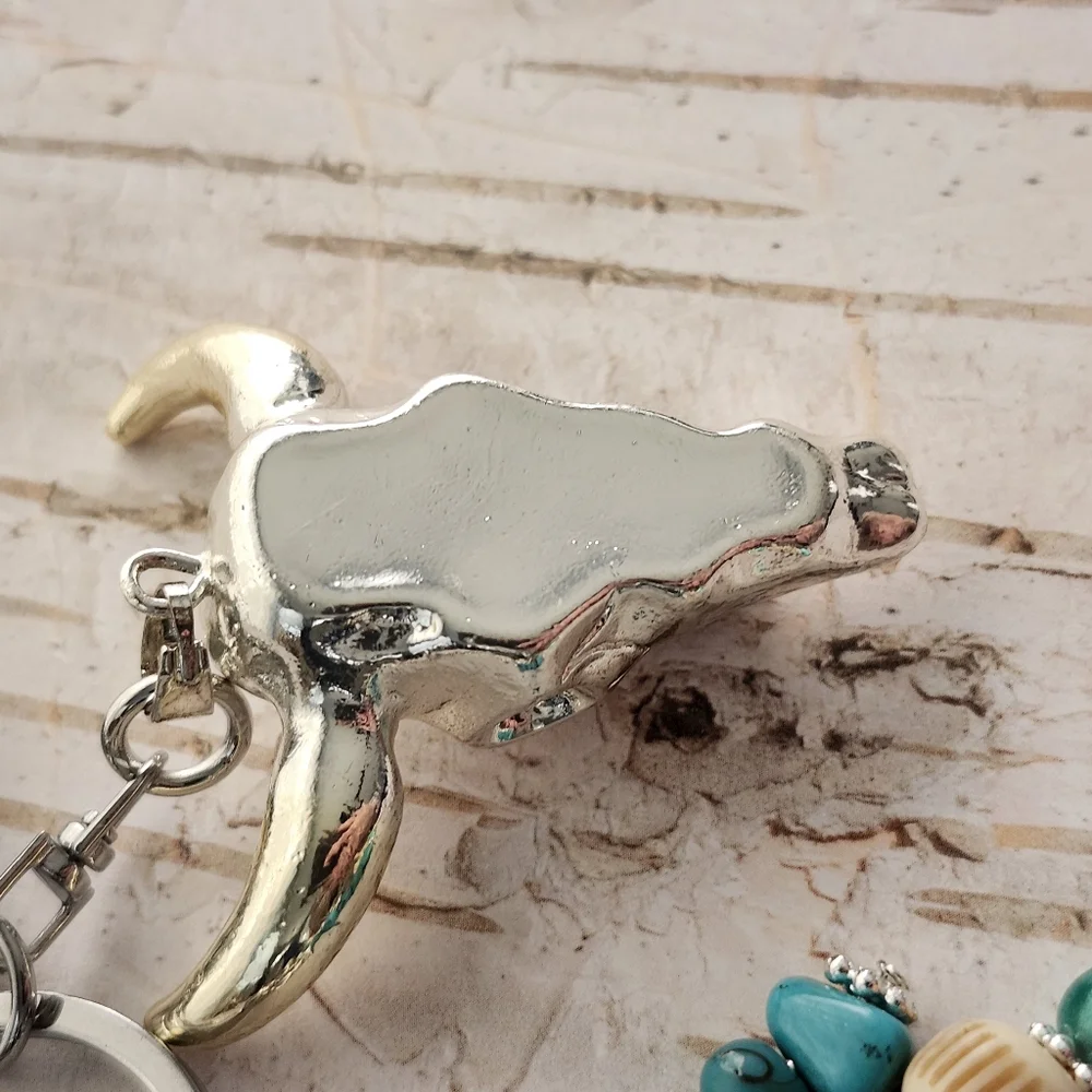 Southwest Cowgirl Purse Charm or Keychain Steer Skull Jasper Handcrafted